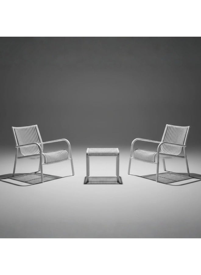 Marcolo Modern 3-Piece Outdoor Bistro Set – All-Weather White Patio Furniture with Ergonomic Armchairs and Side Table, Stylish Balcony & Garden Conversation Set - Image 1